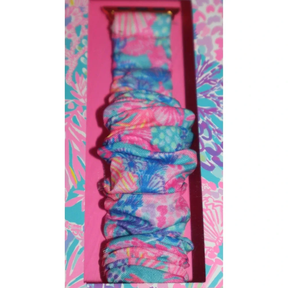 LILLY PULITZER Scrunchie Pink Purple Blue Apple Watch Band 38 40 mm NEW